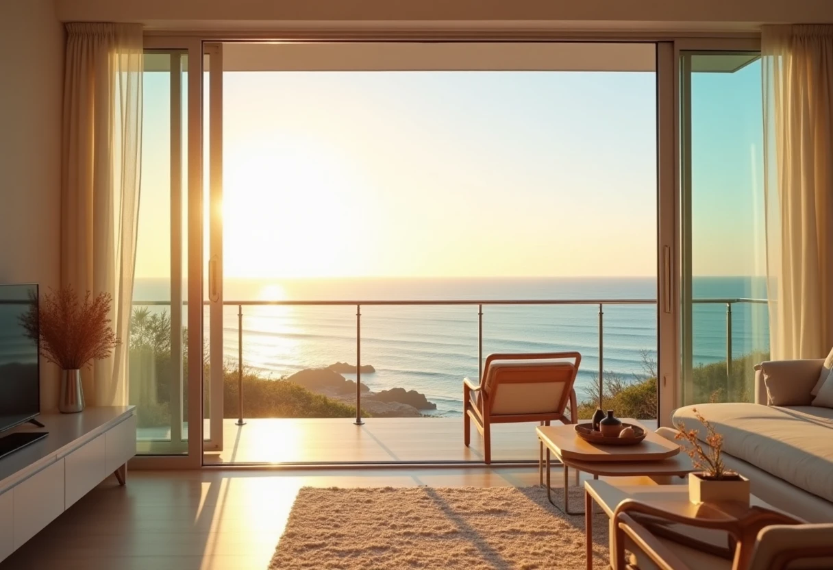 Coastal apartment interior with ocean view